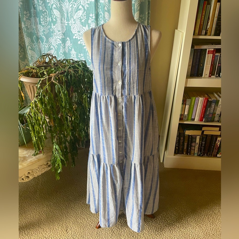 Lulus blue striped linen button down maxi dress